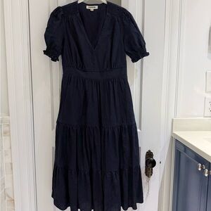 Boden Navy Linen Midi Dress